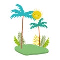 Palm trees foliage bracnhes grass nature cartoon isolated design icon