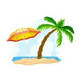 Palm Trees Growing on California Sea Shore and Beach Umbrella Vector Illustration Royalty Free Stock Photo