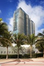 Palm Trees and High Rise Buildings on South Beach Royalty Free Stock Photo