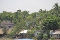 Palm trees and huts in Sundarbans national park, famous for Royal Bengal Tiger Royalty Free Stock Photo