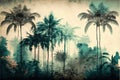 Palm trees in a jungle forest, landscape. Generative Ai Royalty Free Stock Photo