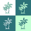 Palm trees and leaves. line silhouette isolated on white and green background. Vector sketch illustration Royalty Free Stock Photo