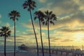 Palm trees on Manhattan Beach, Vintage processed Royalty Free Stock Photo