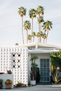 Palm trees and modern house in Palm Springs, California