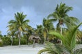 Palm trees and palapas in white sand on a Caribbean beach in Mexico Royalty Free Stock Photo