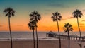 Manhattan Beach at sunset in California