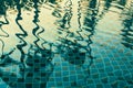 Palm trees reflected in the water of the pool. Nature.