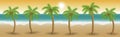 Palm trees in a row on beach in sunset, vector illustration Royalty Free Stock Photo