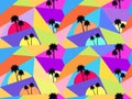 Palm trees seamless pattern. Avant-garde style. Chaotic particles. Vector