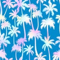 Palm trees seamless pattern. Vector holographic tropical jungle texture on blue background. Abstract gradient palm Royalty Free Stock Photo