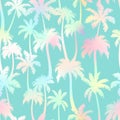 Palm trees seamless pattern. Vector holographic tropical jungle texture on green background. Abstract gradient palm Royalty Free Stock Photo