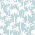 Palm trees seamless pattern. Vector white tropical jungle texture on grey background. Abstract palm silhouettes summer Royalty Free Stock Photo