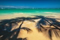 Palm trees shadow on the tropical beach Punta Cana, Dominican Re Royalty Free Stock Photo