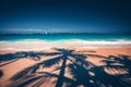 Palm trees shadow on the tropical beach Punta Cana, Dominican Re Royalty Free Stock Photo