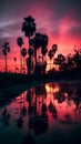 Palm trees silhouette. Clump of palms at sunset in the tropics Royalty Free Stock Photo