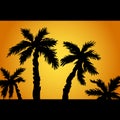 Palm trees silhouette on island. Summer vacation on tropical beach Sunset, sunrise, with Palm trees. Vector Royalty Free Stock Photo