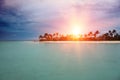 Palm trees silhouette and a sunset over the sea Royalty Free Stock Photo