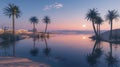 Palm trees silhouetted against a colorful sunset reflected in the lake Royalty Free Stock Photo