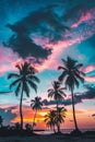 Palm Trees Silhouetted Against Colorful Sunset Royalty Free Stock Photo