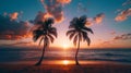 Palm trees silhouetted against sunset sky Royalty Free Stock Photo