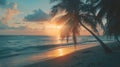 Palm trees silhouetted against tropical sunset Royalty Free Stock Photo