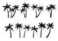 Palm trees silhouettes set. Palm trees isolated on white background Royalty Free Stock Photo