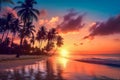 Palm trees silhouettes on tropical beach at sunset Royalty Free Stock Photo