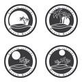 Palm trees and sun, beach resort logo design template. tropical island or vacation icon set Royalty Free Stock Photo