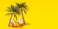 Palm trees and sun loungers standing on a yellow background.