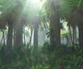 Palm trees in the sun in the morning in the fog Royalty Free Stock Photo