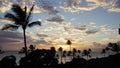 PALM TREES AT SUNSET ON BEAUTIFUL BEACH Royalty Free Stock Photo