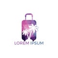 Palm trees and travel bag vector logo design. Royalty Free Stock Photo