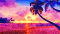 Palm trees on tropical beach at sunset watercolor Royalty Free Stock Photo