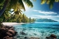 palm trees and turquoise sea on the coast vacation, holidays Royalty Free Stock Photo