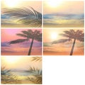 Palm  tropical tree leaves silhouette  on front sunset sky nature landscape concept  background template Royalty Free Stock Photo