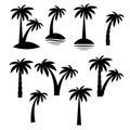 palm tropical tree set icons black silhouette illustration isolated on white Royalty Free Stock Photo