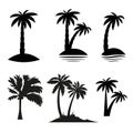 palm tropical tree set icons black silhouette illustration isolated on white Royalty Free Stock Photo