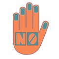 Palm word No. No violence conceptual vector illustration