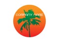 Palm tree summer logo template. Tropical palm tree, green silhouette and outline contours, company name, vector isolated