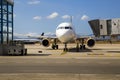 PALMA AIRPORT, MALLORCA - 1 AUGUST 2015. Airplane arrived at air Royalty Free Stock Photo