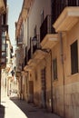 View of the narrow streets of the city of Palma, the capital of the island of Majorca.