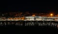 Palma de Mallorca commercial and passengers docks at port during night wide front view Royalty Free Stock Photo