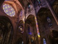 Palma de Mallorca, Spain. The interior of the gothic Cathedral of Santa Maria and Its rose window