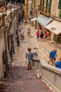 Vintage cozy narrow streets of palma de mallorca in the sommer with many tourists