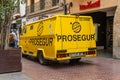 Yellow armored money transport van of the company Prosegur