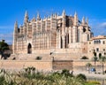 Palma de Mallorca, Spain - 7 Nov 2022: Exterior of Palma Cathedral, or Seo, from the sea front promenade Royalty Free Stock Photo