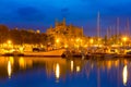 Palma de Mallorca sunrise with Cathedral and port Royalty Free Stock Photo