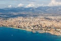 Palma de Mallorca town with Mediterranean Sea travel traveling holidays vacation aerial view in Spain Royalty Free Stock Photo