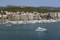 Palma Harbour & Bellver Castle of Majorca, the largest island of Spain, Europe on the Mediterranean Sea and part of Balearic Royalty Free Stock Photo