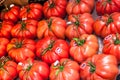 Close-up of large pink Monterosa tomatoes for sale